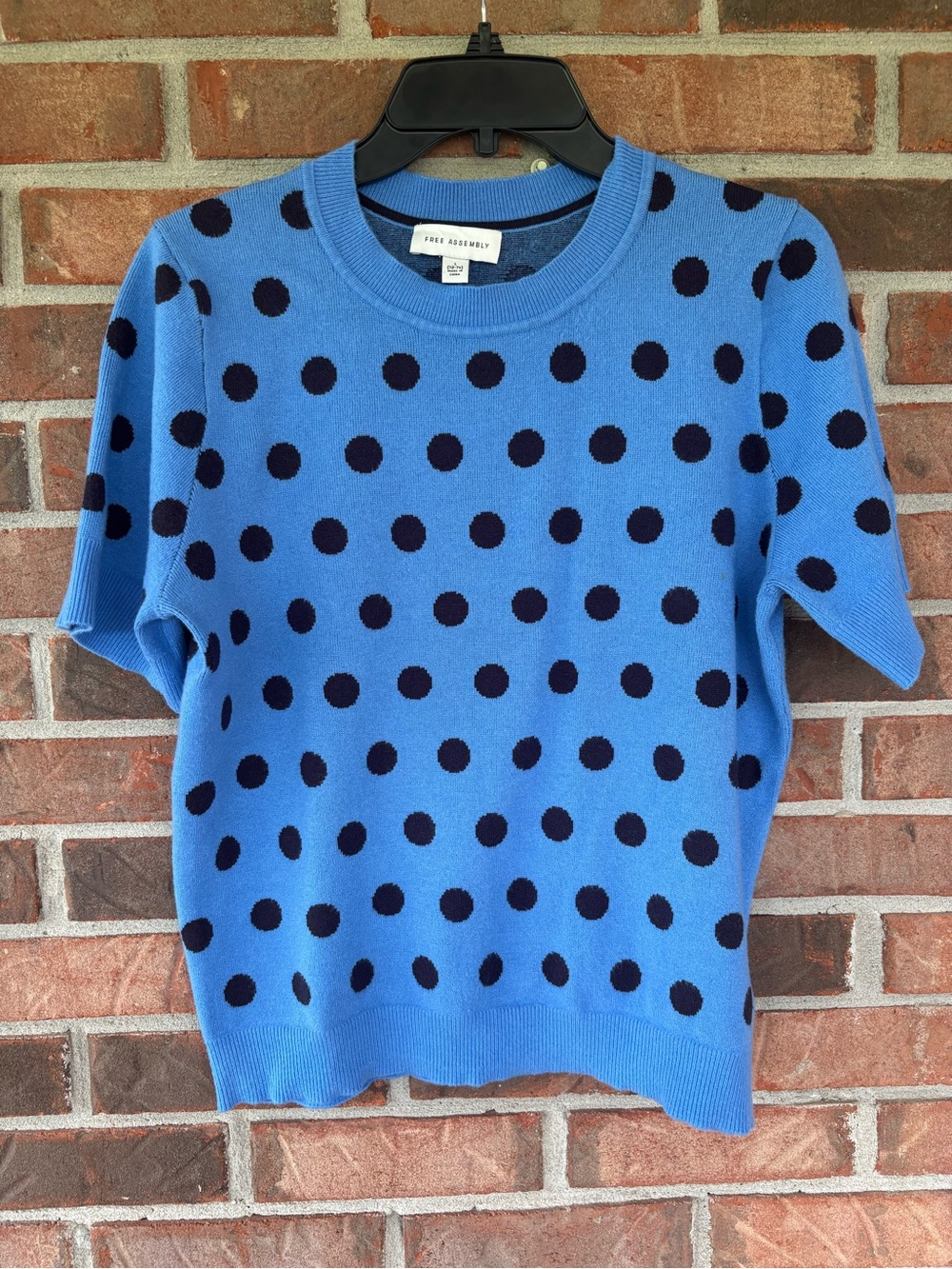 Free Assembly Blue Polka Dot Short-Sleeve Sweater Viscose/ Polyester mix